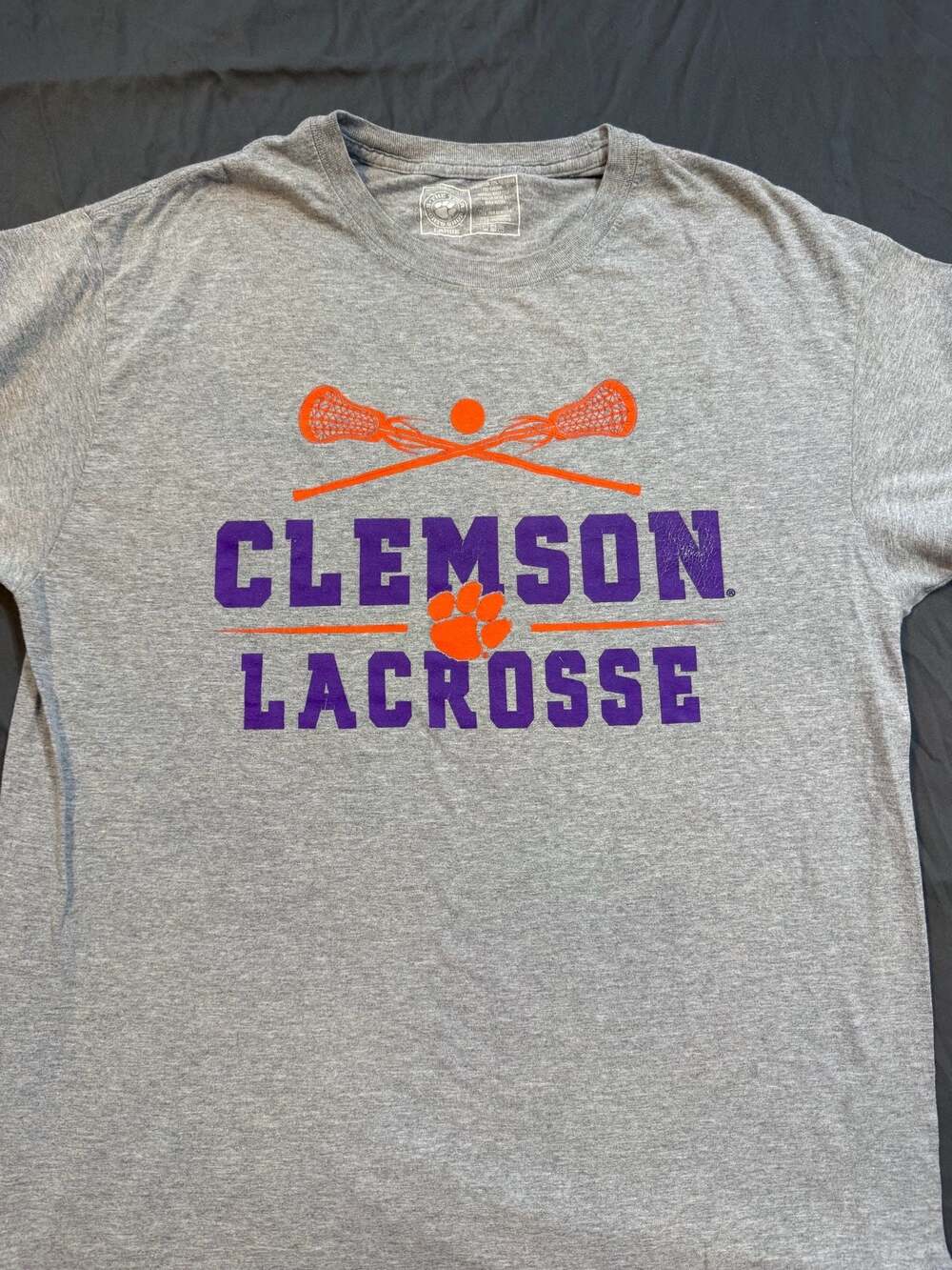 Clemson Tigers Lacrosse T Shirt Mens Large Gray Orange Purple NCAA College